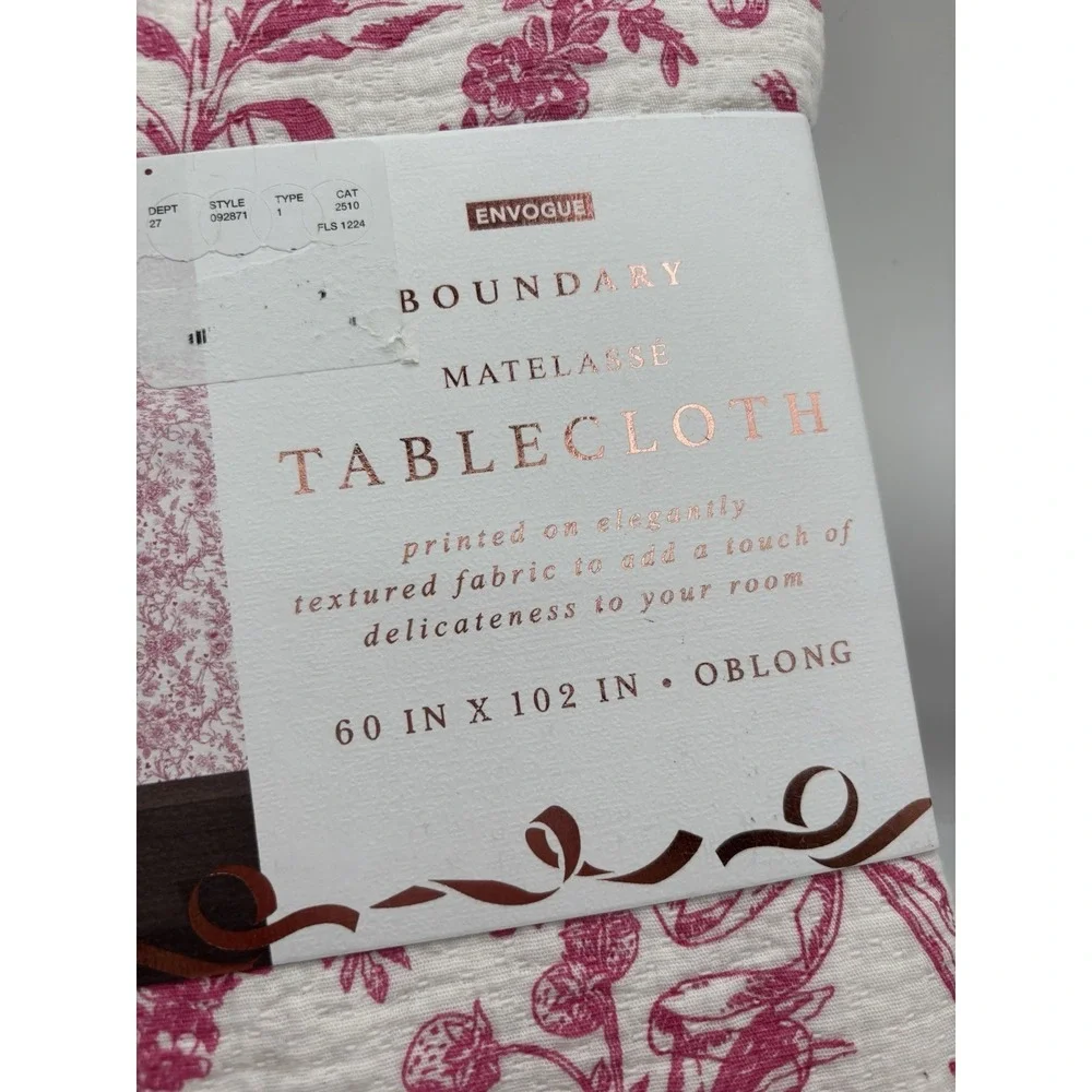 Boundary Matelasse Tablecloth Oblong 60x102 V Day Pink Textured Floral Toile NWT